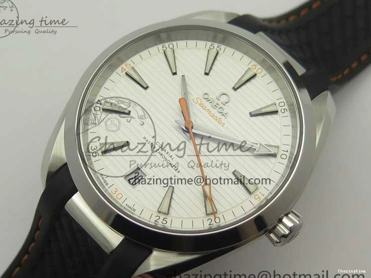 0411 SmoothTexture Aqua Terra 150M Master Chronometers VSF 1:1 Best Edition White Dial Orange Hand on Black Rubber Strap A8900 Super Clone 8011